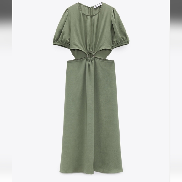 NWT Zara Olive Green Cut Out Midi Dress, Size L - Picture 8 of 12